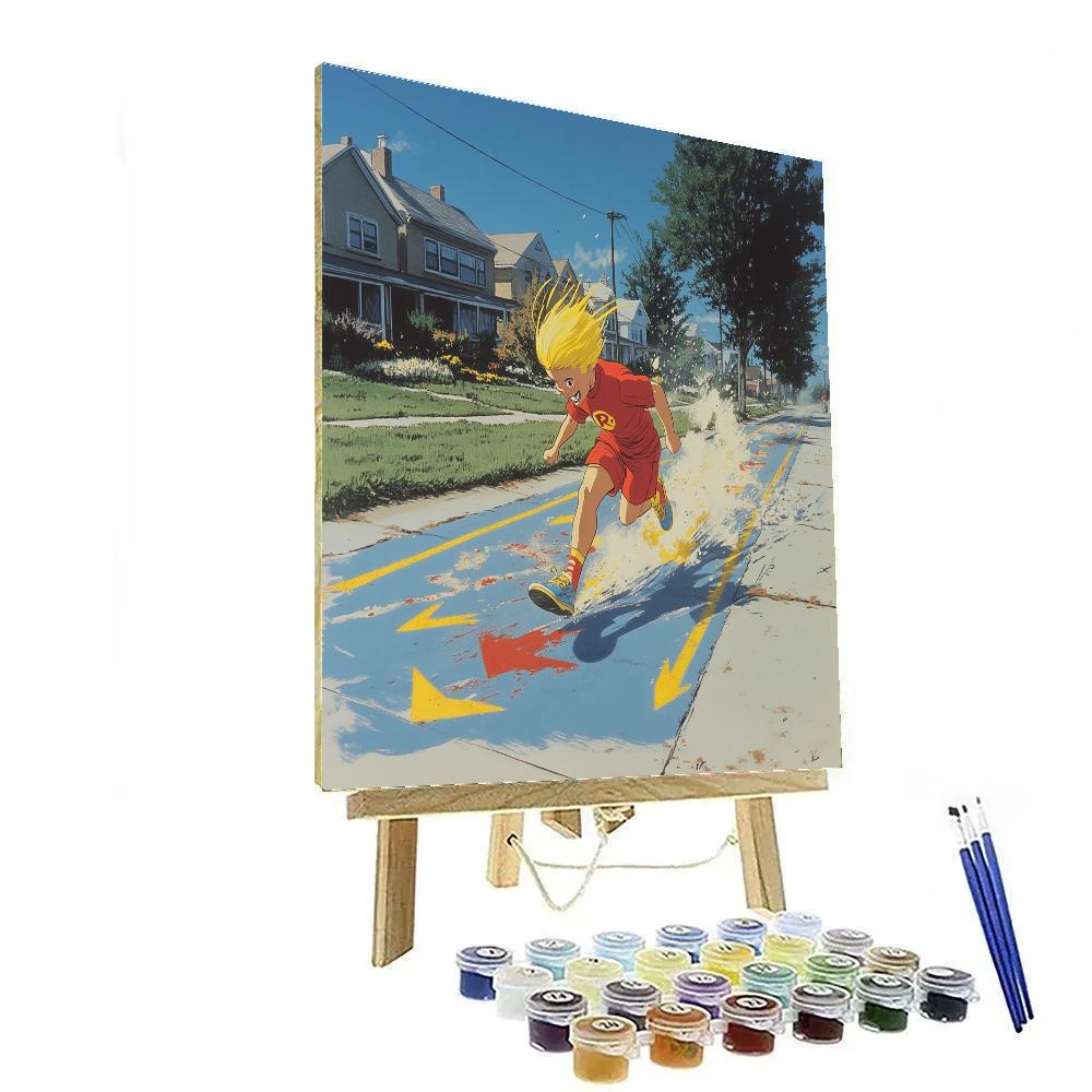 Dash Parr Sidewalk Chalk Speed Track Disney Inspired Paint by numbers art