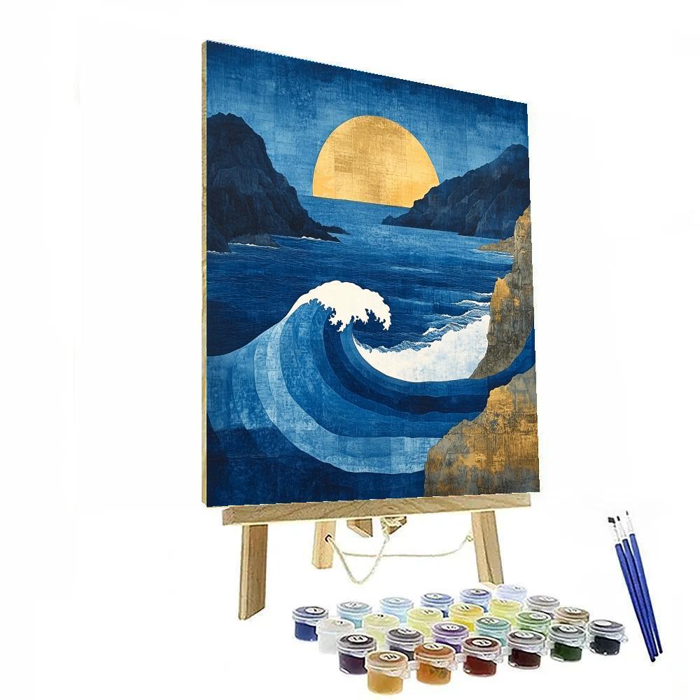 Hokusai Inspired Harbor Wave Paint by numbers art