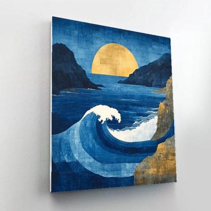 Hokusai Inspired Harbor Wave Paint by numbers art