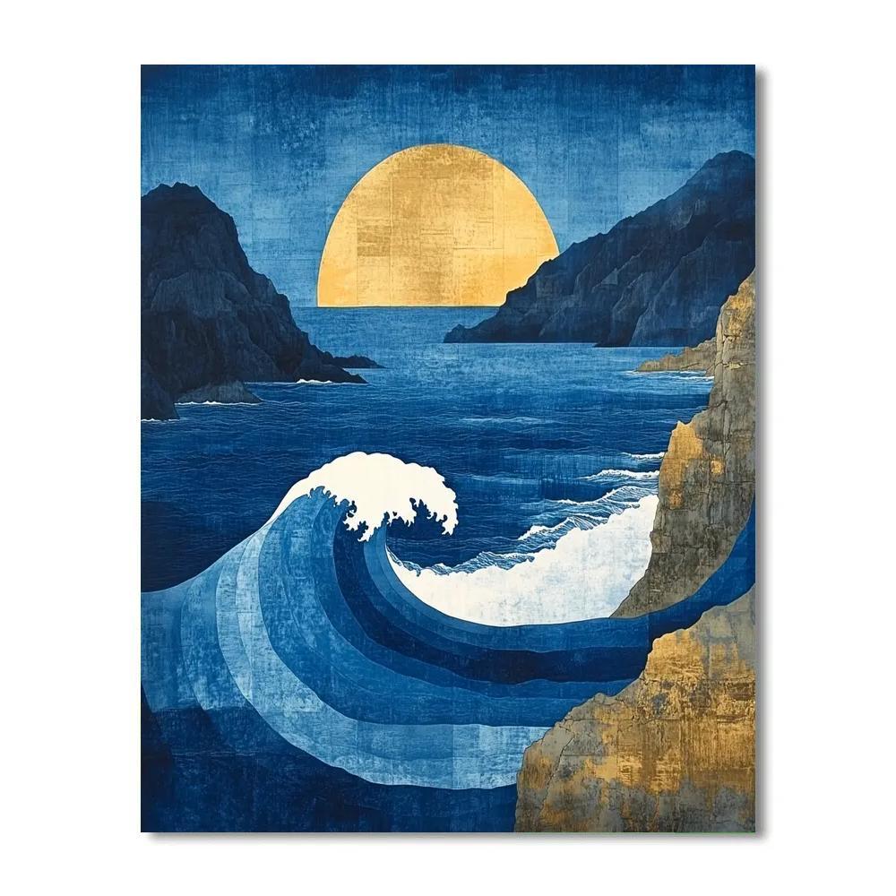 Hokusai Inspired Harbor Wave Paint by numbers art