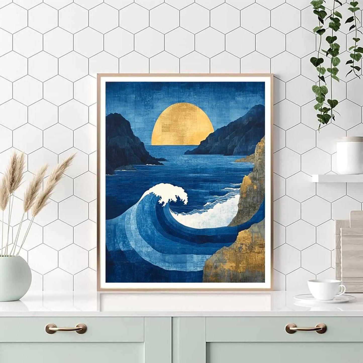 Hokusai Inspired Harbor Wave Paint by numbers art
