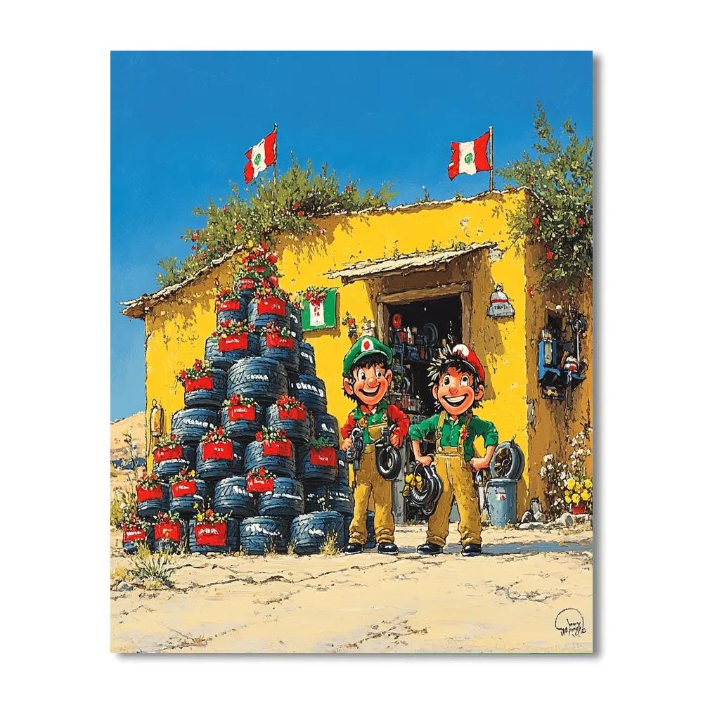 Luigi And Guido Tire Shop Spin Fun Disney Inspired paint by numbers