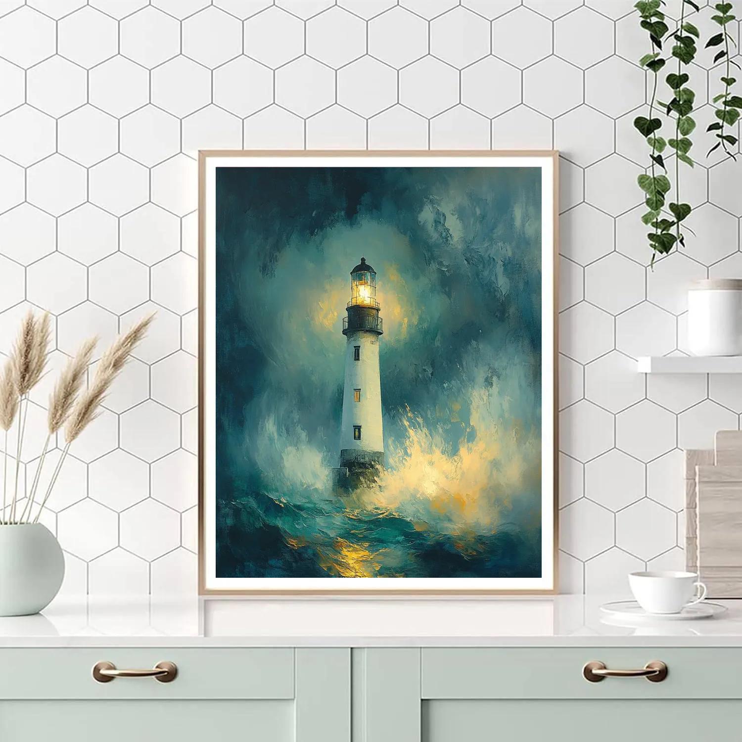 JMW Turner Inspired Lighthouse Storm Paint by numbers art
