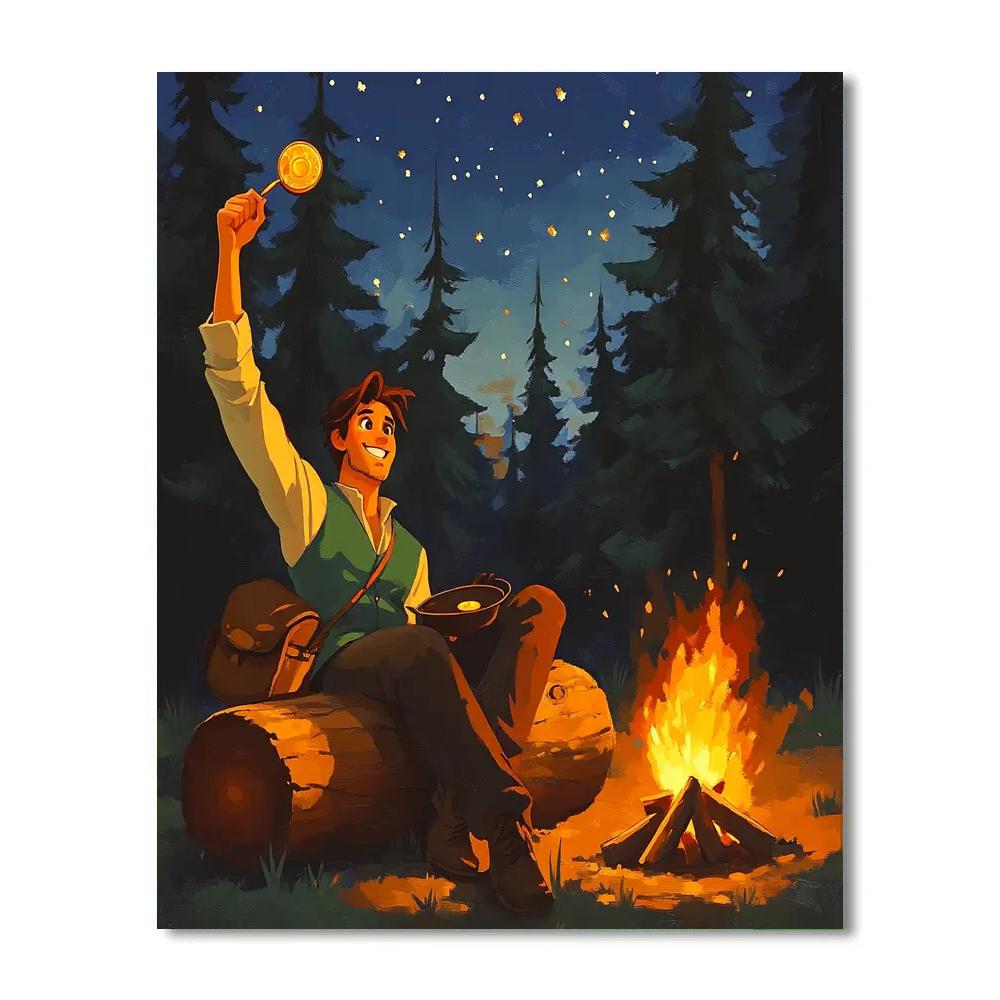 Flynn Rider Forest Campfire Story Glow Disney Inspired painting number kit