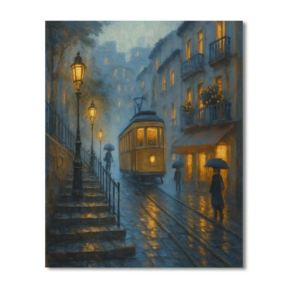 Lantern Mist Over The Hillside Tramway paint by color