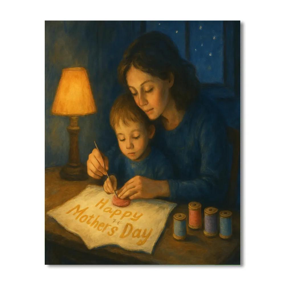 Starlit Sewing Lesson With Mom Painting by numbers kit