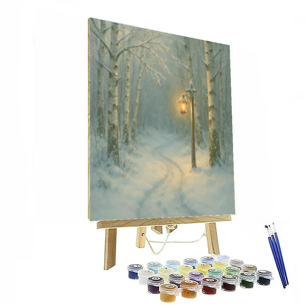 Lantern Glow On The Birchwood Path Number painting