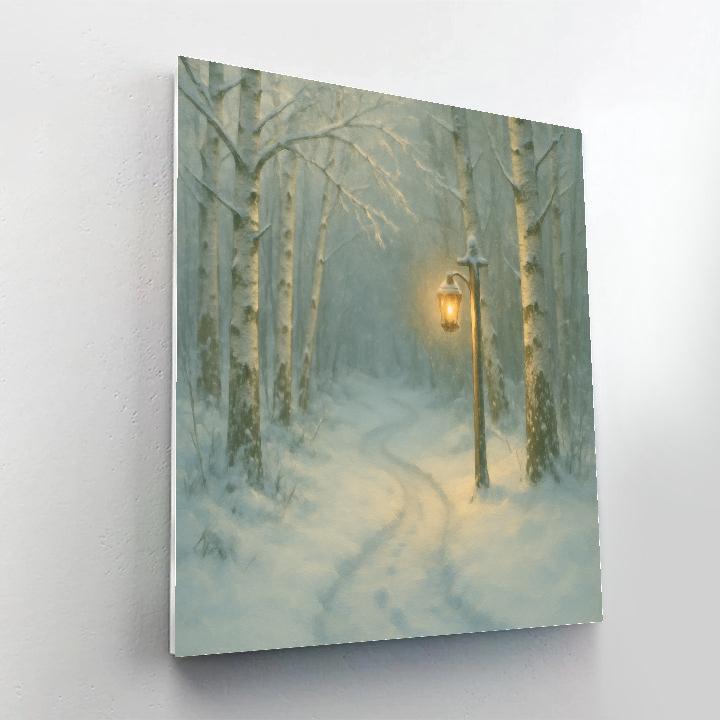 Lantern Glow On The Birchwood Path Number painting