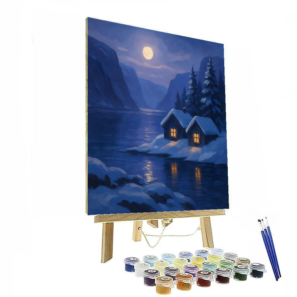 Moonlit Fjord With Sleeping Cabins paint by numbers