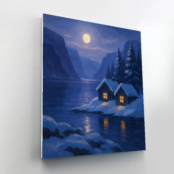 Moonlit Fjord With Sleeping Cabins paint by numbers
