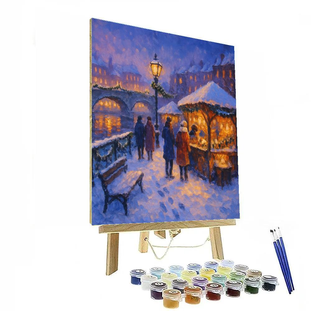 Snowy Riverside Market At Blue Hour Paint by numbers kits