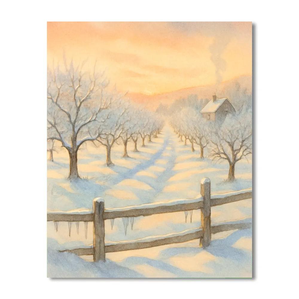 Saffron Sunrise Over The Frozen Orchard Painting by numbers kit