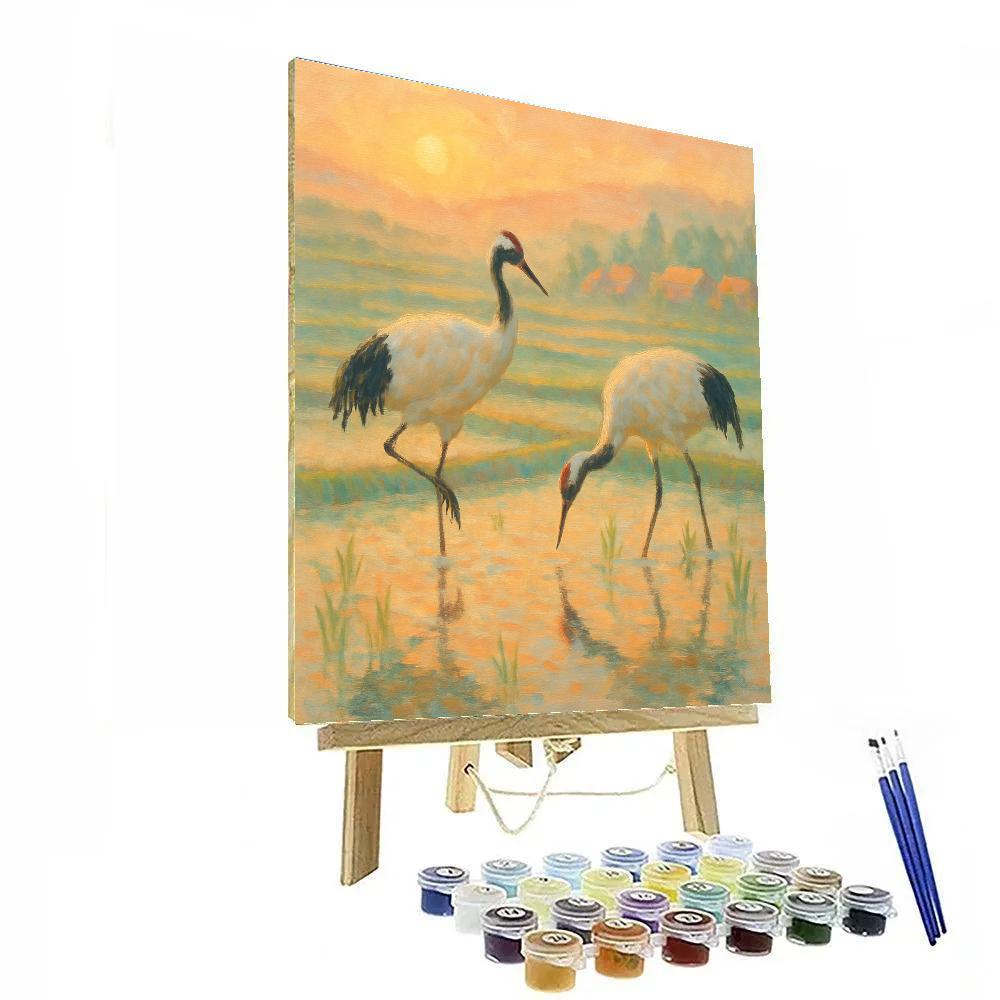 Sunrise Crane Promise Over Rice Fields Numbered painting kits