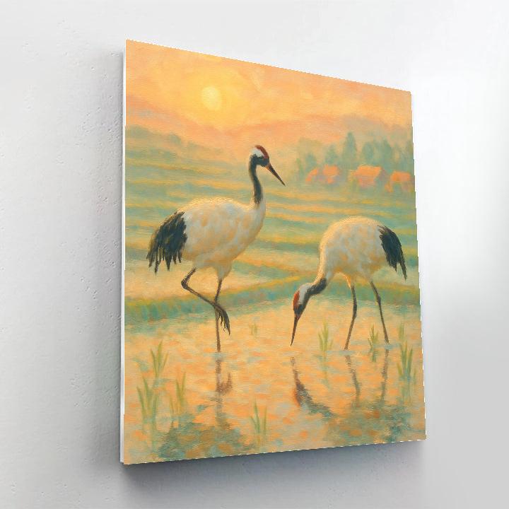 Sunrise Crane Promise Over Rice Fields Numbered painting kits