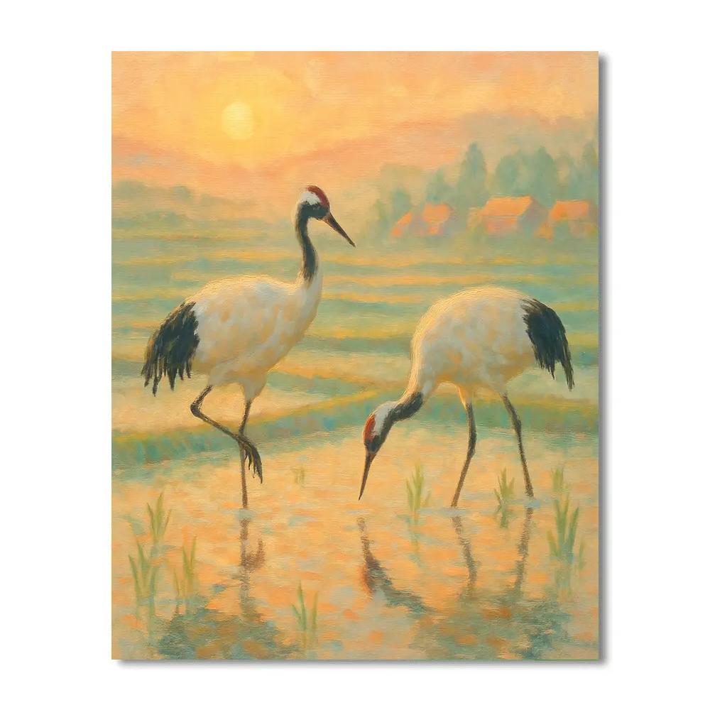 Sunrise Crane Promise Over Rice Fields Numbered painting kits