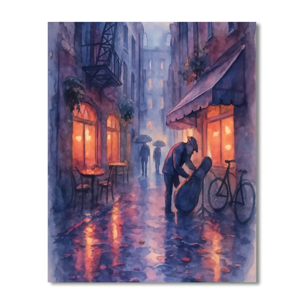 Rainwashed Neon Alley With Quiet Cafes Paint by numbers kits