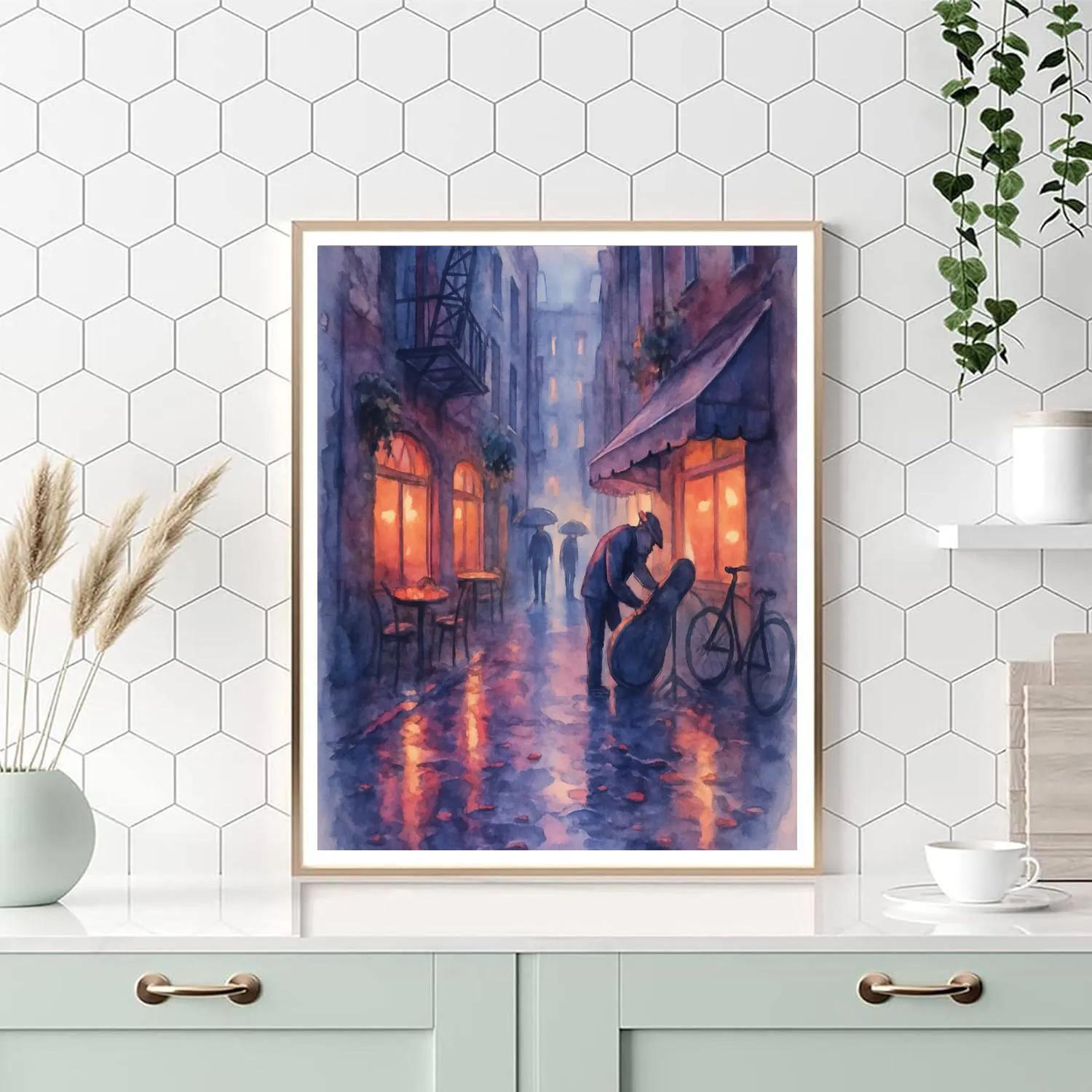 Rainwashed Neon Alley With Quiet Cafes Paint by numbers kits