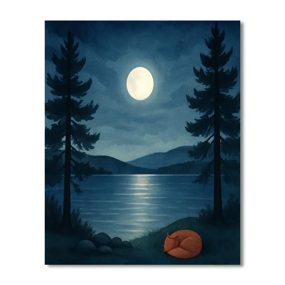 Moonlit Pines And Silver Water paint by color