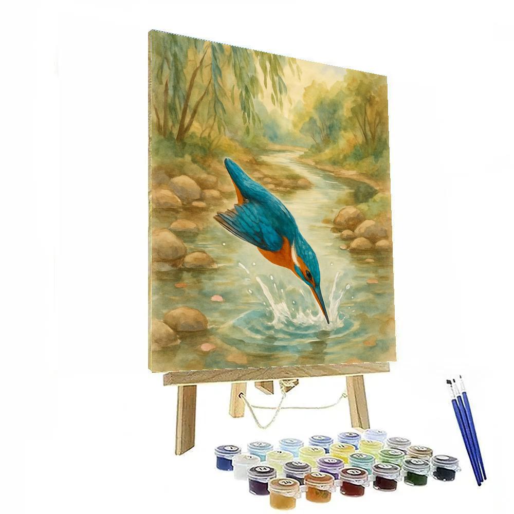 Kingfisher Splash In A Quiet Willow Bend Painting by numbers kit