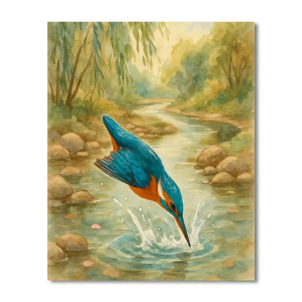 Kingfisher Splash In A Quiet Willow Bend Painting by numbers kit