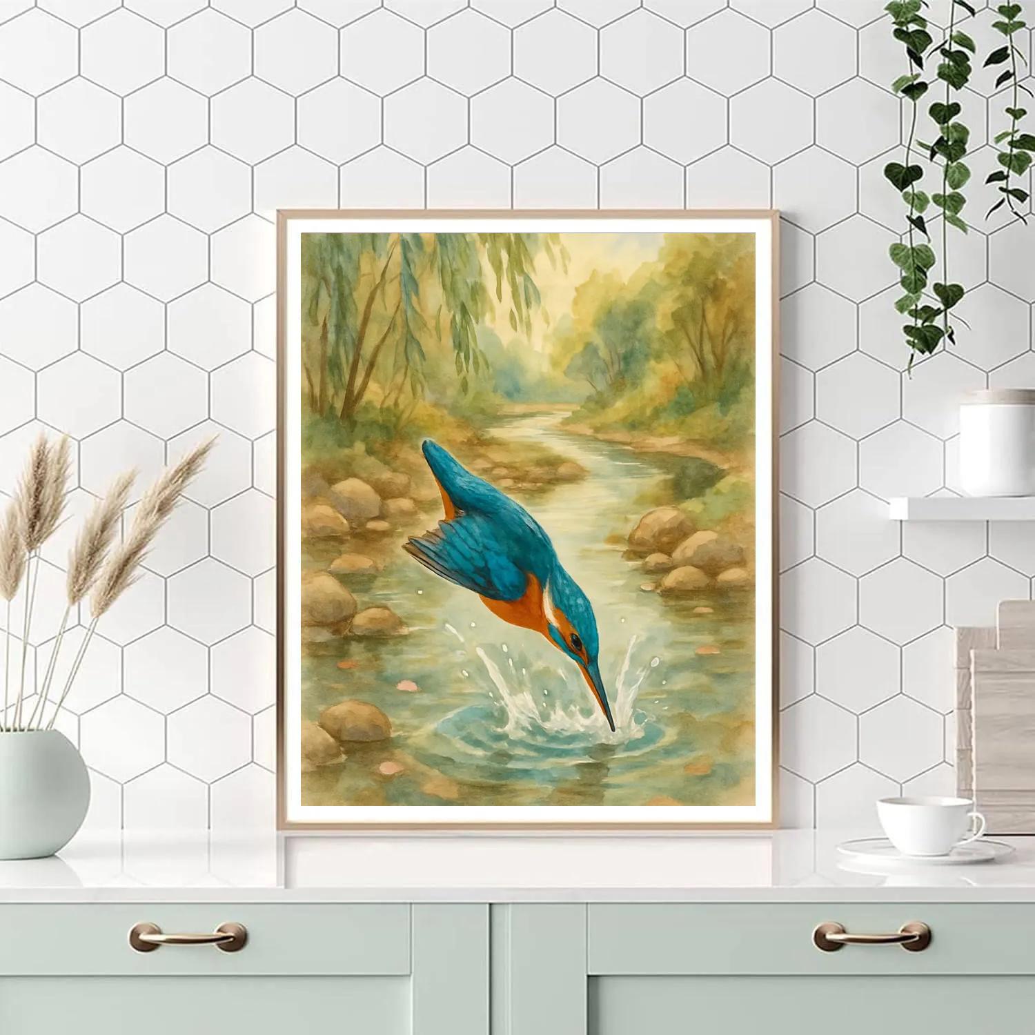 Kingfisher Splash In A Quiet Willow Bend Painting by numbers kit