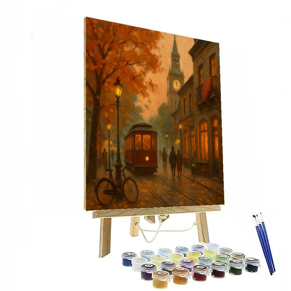 Autumn Clocktower Streetcar Stroll paint by color