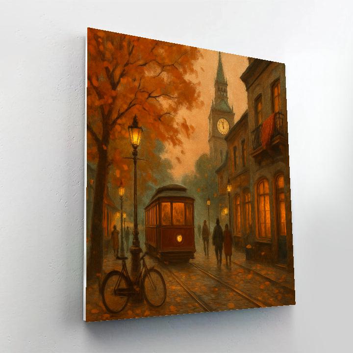 Autumn Clocktower Streetcar Stroll paint by color