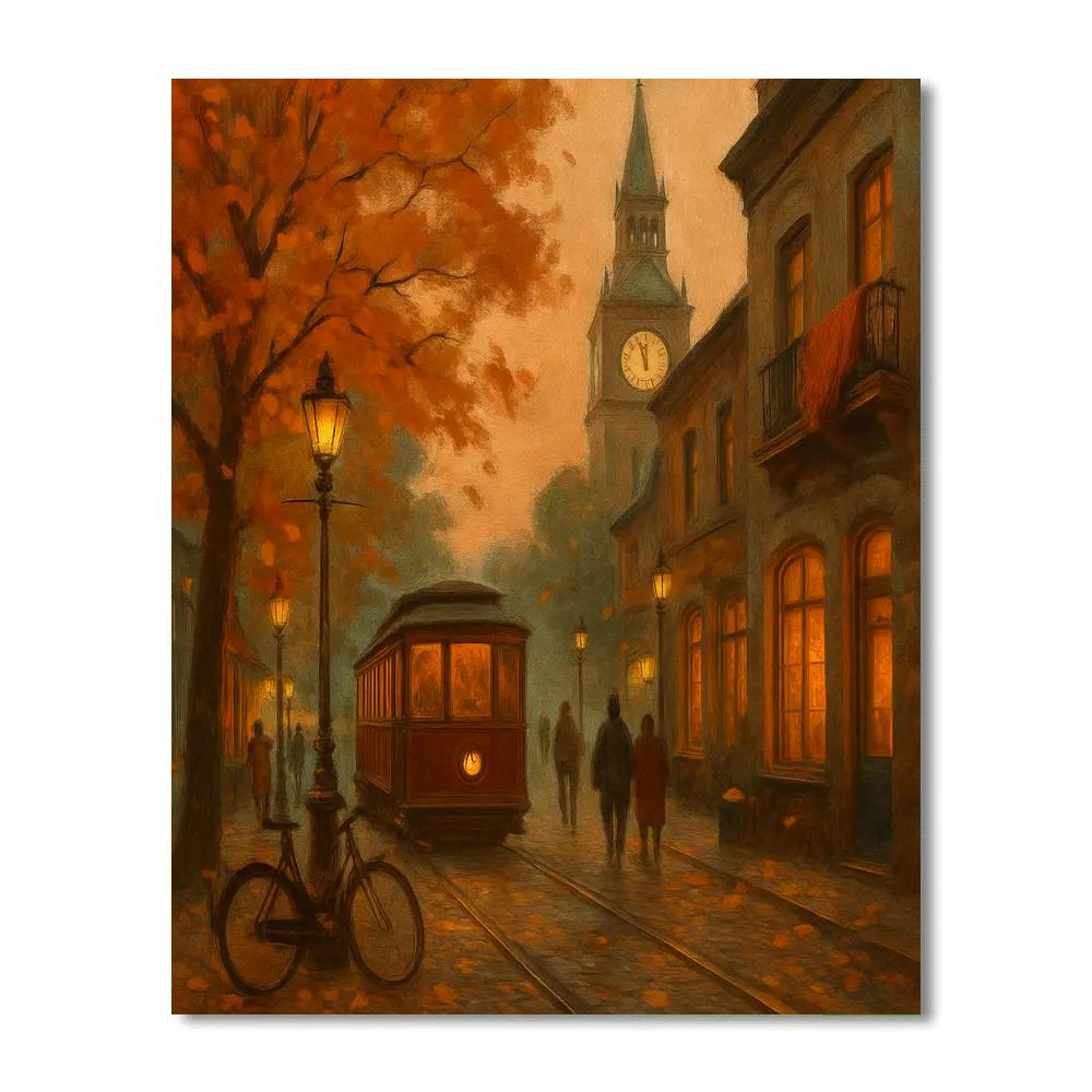 Autumn Clocktower Streetcar Stroll paint by color