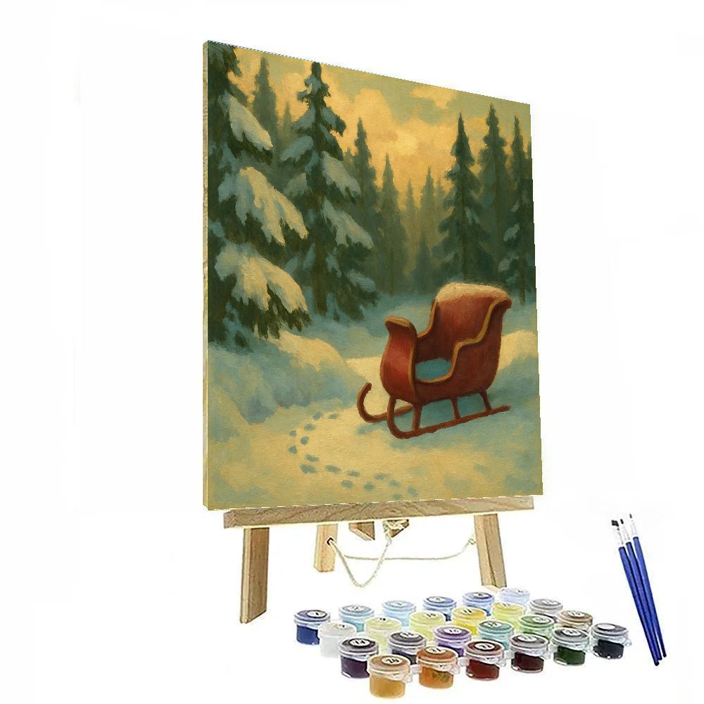 Red Sleigh At The Pine Hollow Clearing paint by numbers