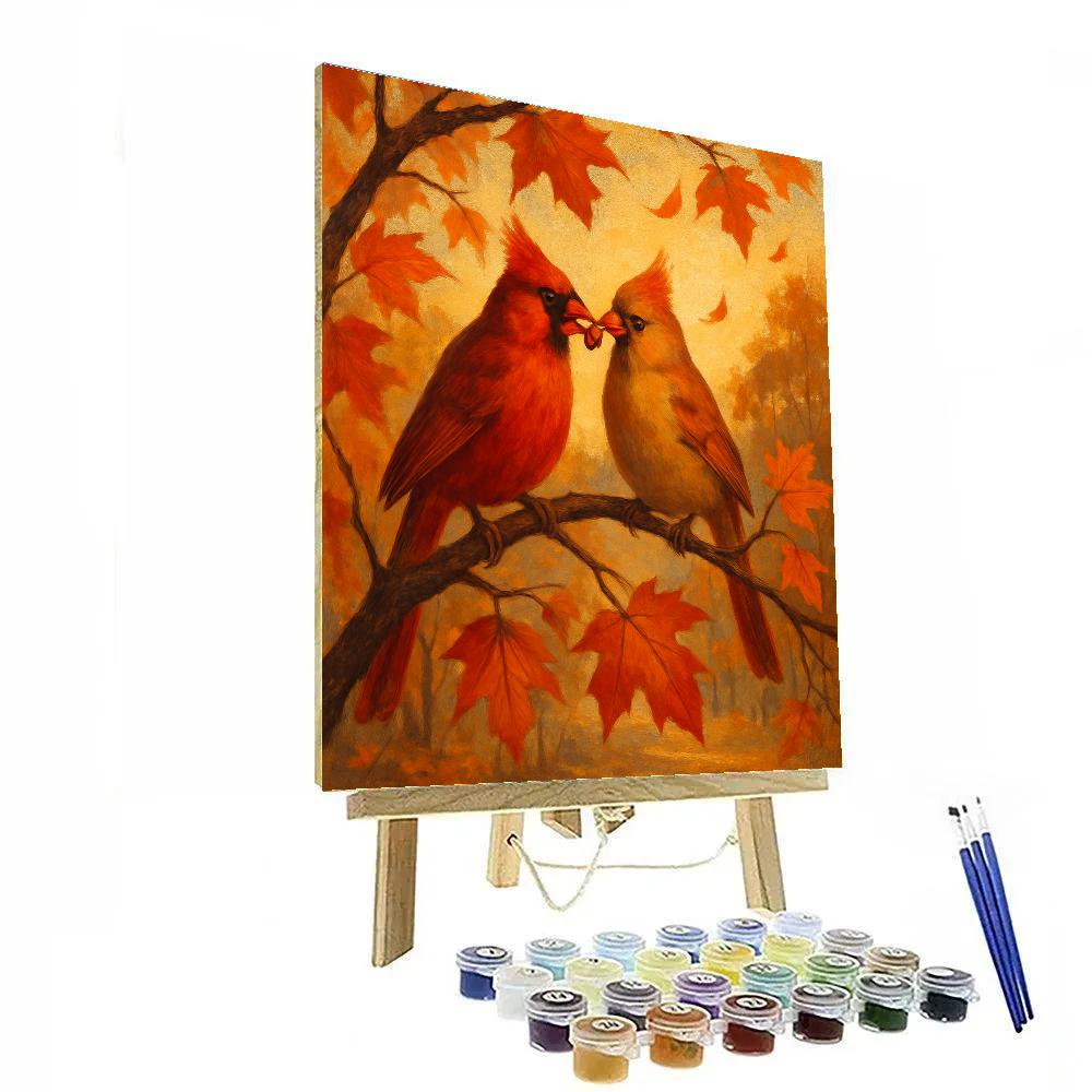 Autumn Cardinals In A Maple Window Glow Numbered painting kits