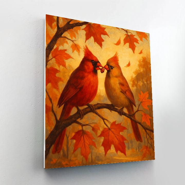 Autumn Cardinals In A Maple Window Glow Numbered painting kits