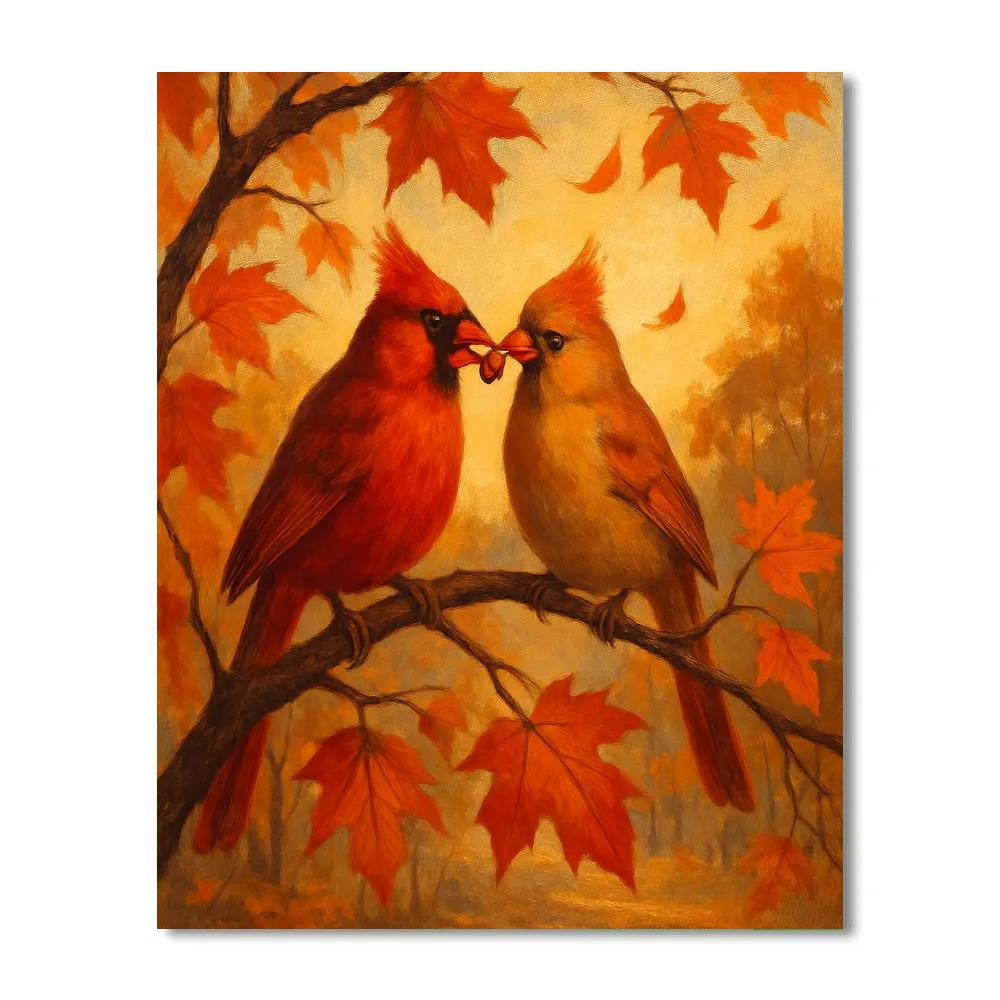 Autumn Cardinals In A Maple Window Glow Numbered painting kits