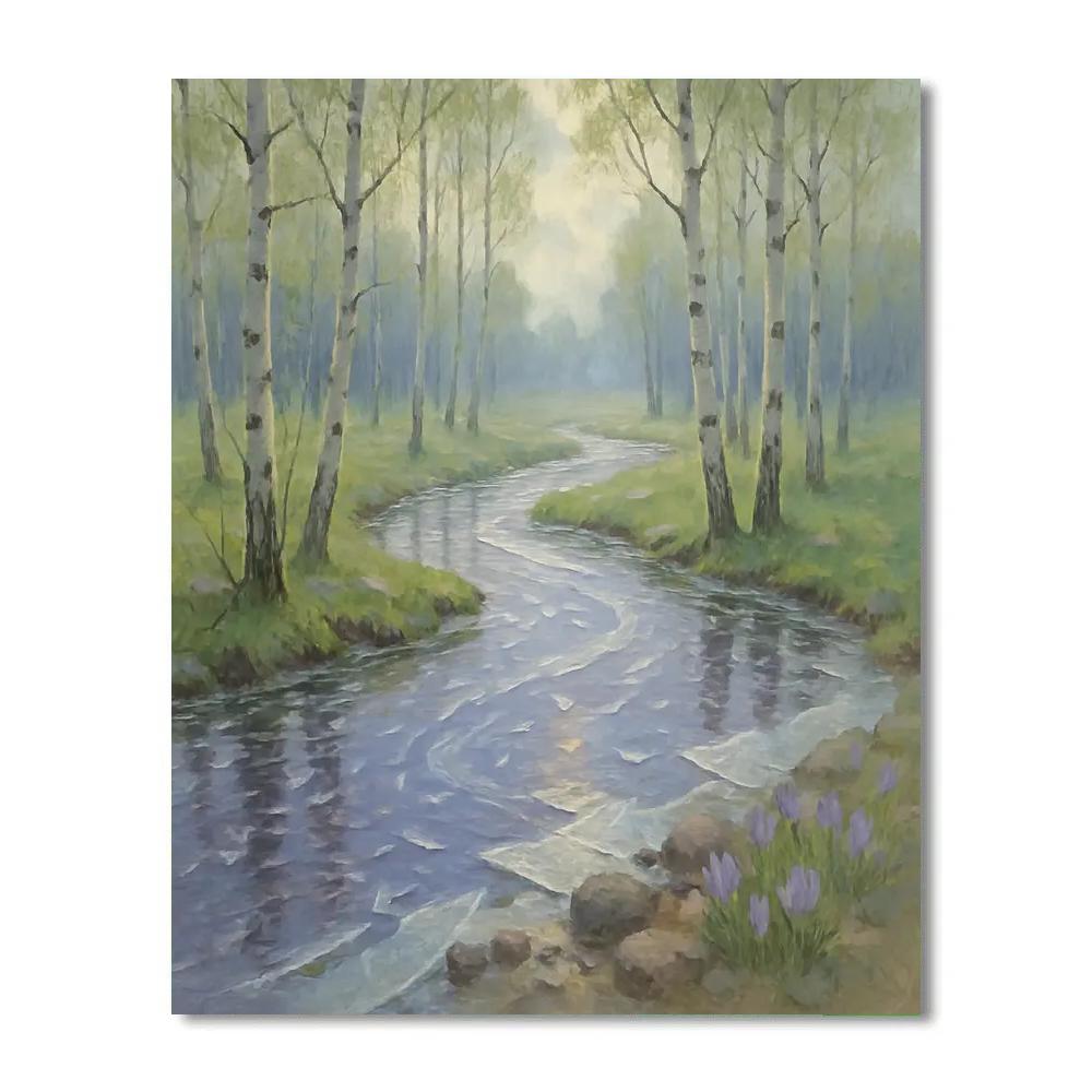 Spring Melt River Through Birch Grove Number painting