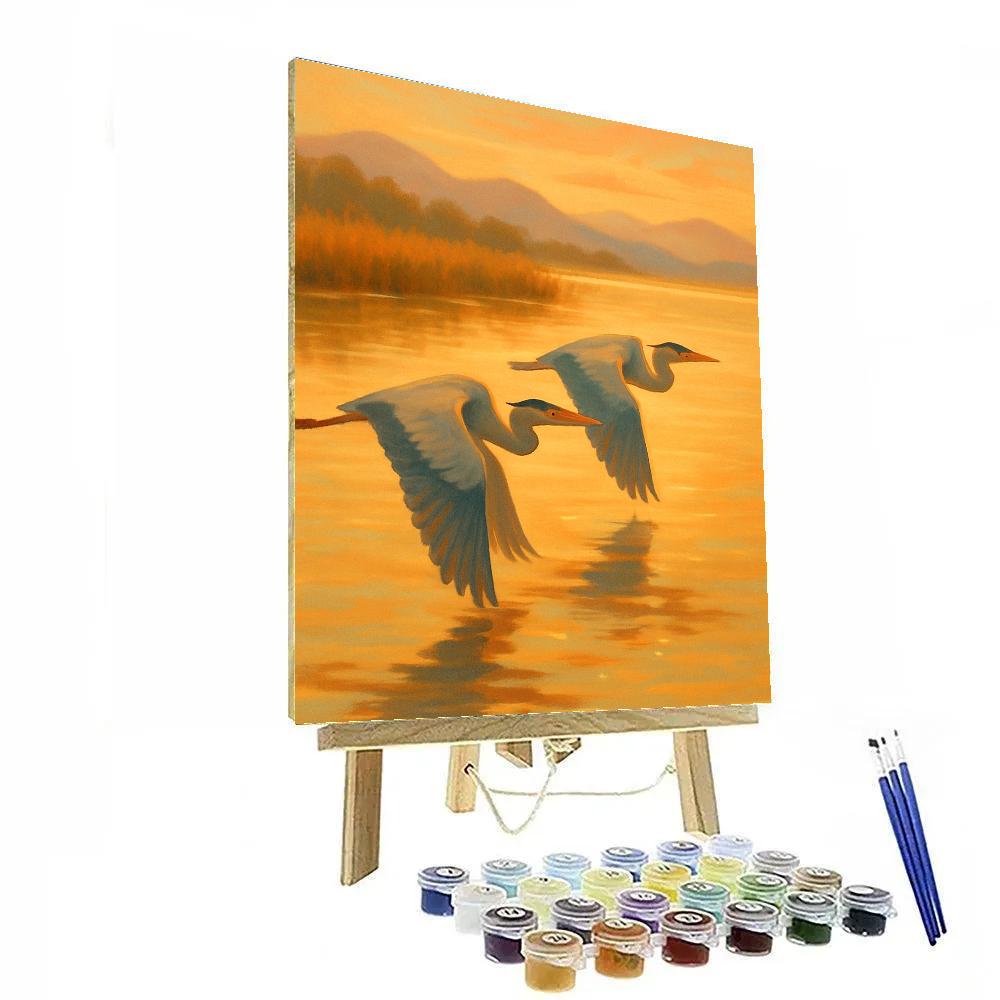 Golden Hour Herons Over Calm Bay DIY paint by numbers