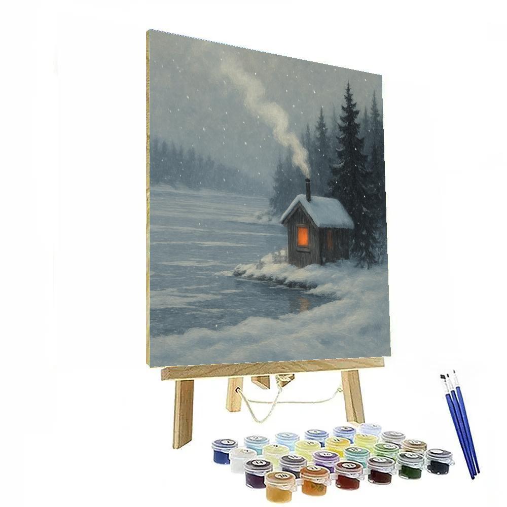 Lakeside Sauna Steam In Falling Snow Paint by numbers kits