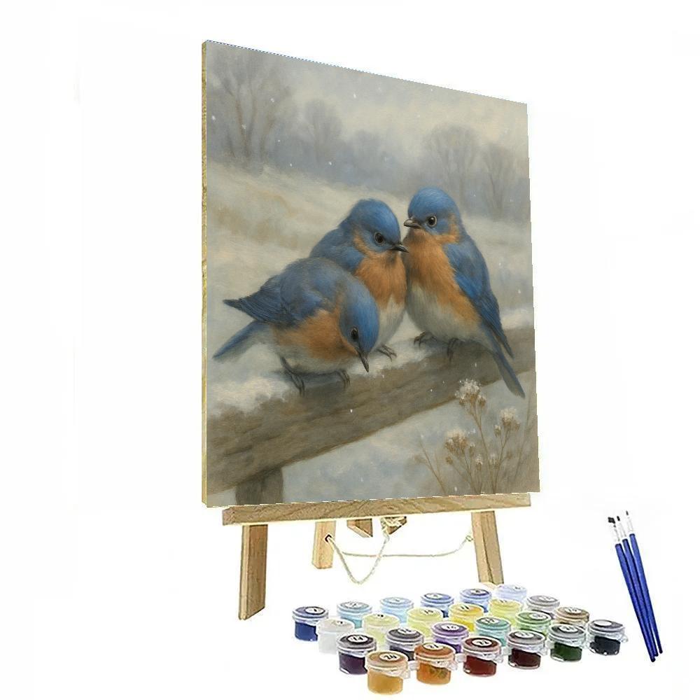 Bluebirds On A Frosted Fence Line Painting by numbers kit