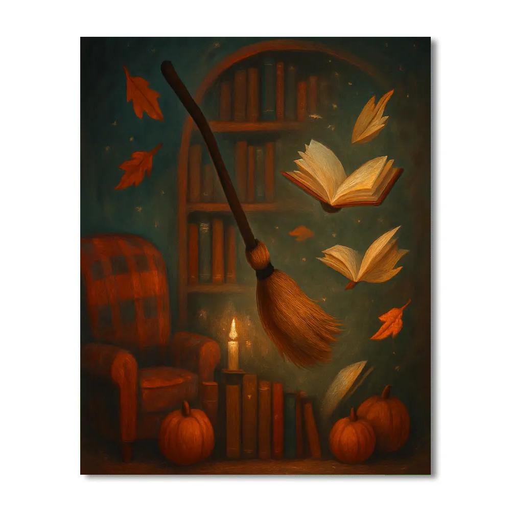 The Library Of Floating Brooms And Falling Leaves Numbered painting kits