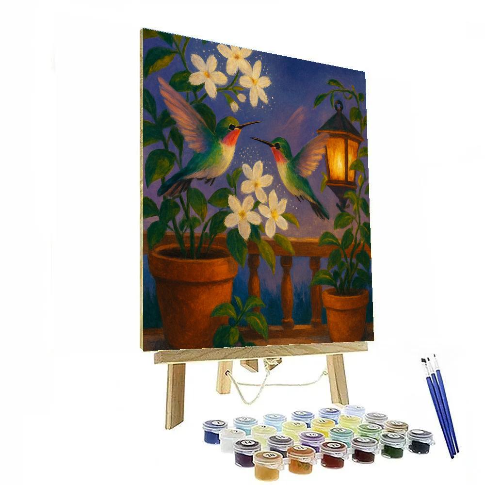 Hummingbirds In A Candlelit Balcony Garden paint by numbers