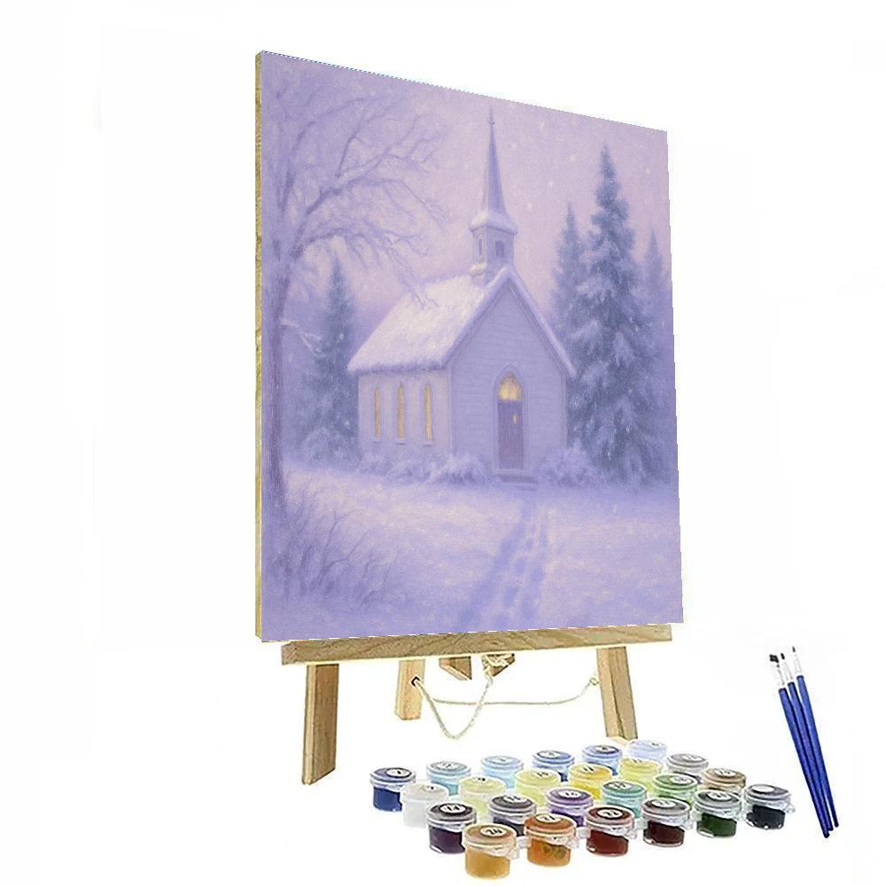 Country Church Under Lavender Snow Shadows paint by color