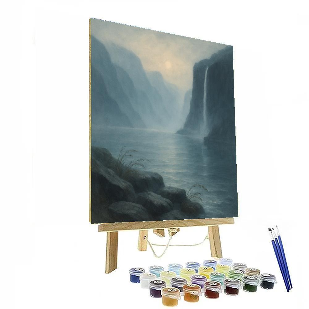 Foggy Fjord Morning With Waterfall Veil Paint by numbers kits