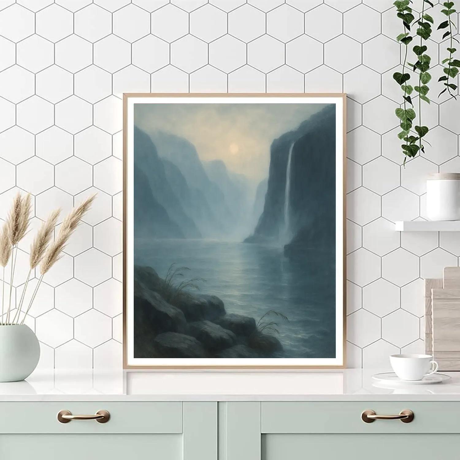Foggy Fjord Morning With Waterfall Veil Paint by numbers kits