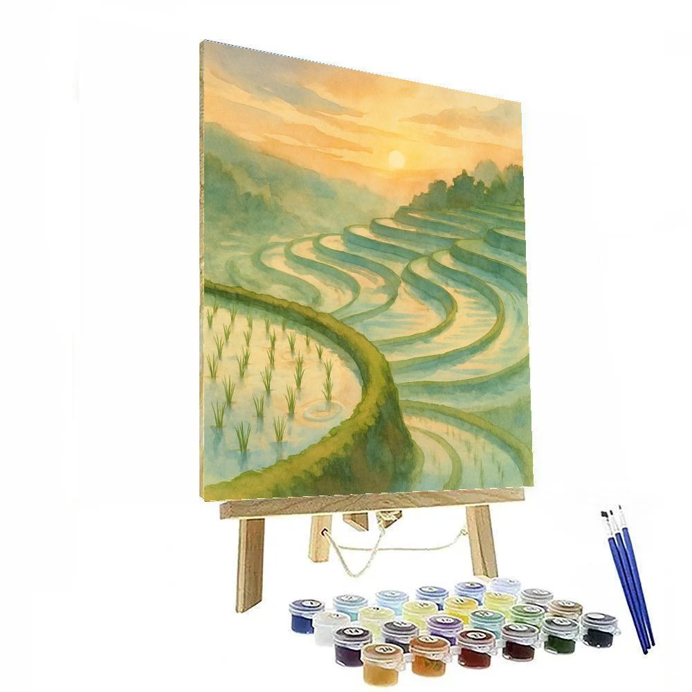 Sunrise Over Terraced Rice Mirrors Numbered painting kits