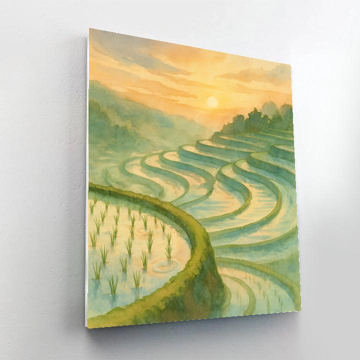 Sunrise Over Terraced Rice Mirrors Numbered painting kits