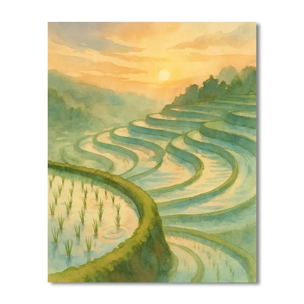 Sunrise Over Terraced Rice Mirrors Numbered painting kits