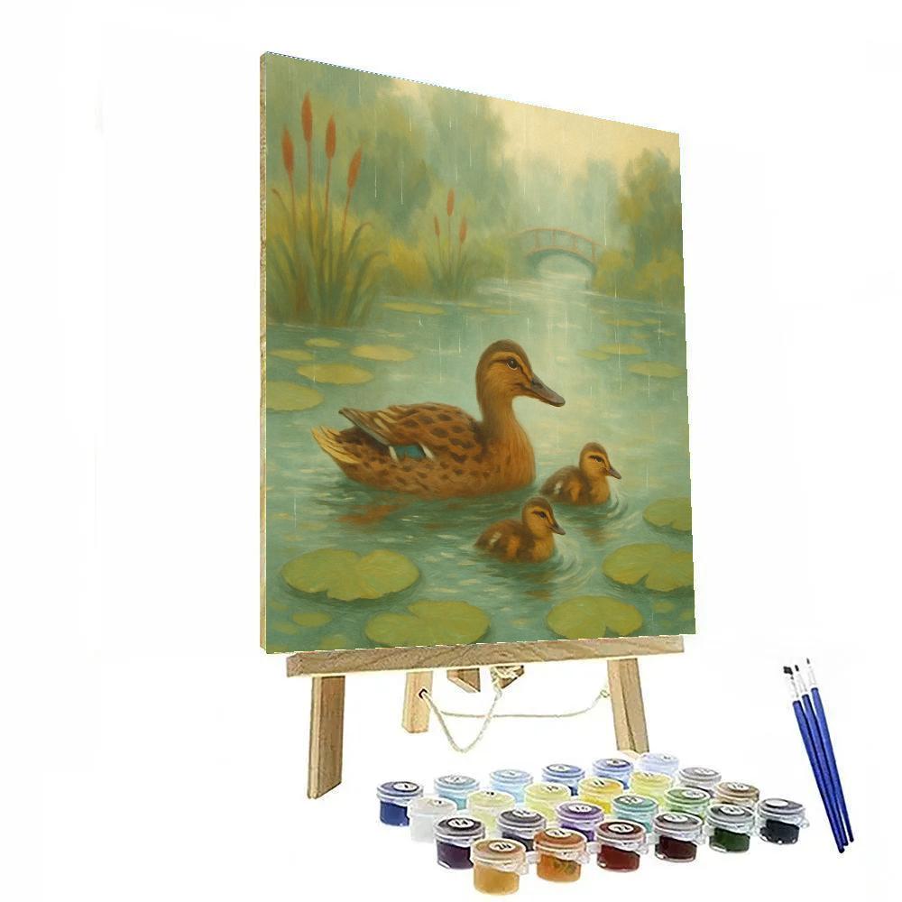 Ducks Among Lilies At Soft Rainfall Paint by numbers kits