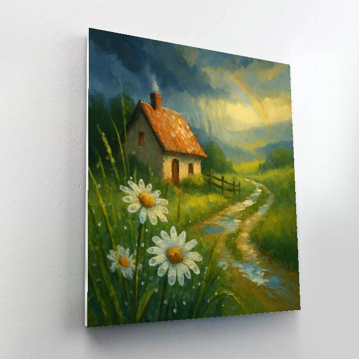 Cottage Meadow Under Summer Storm Break paint by numbers