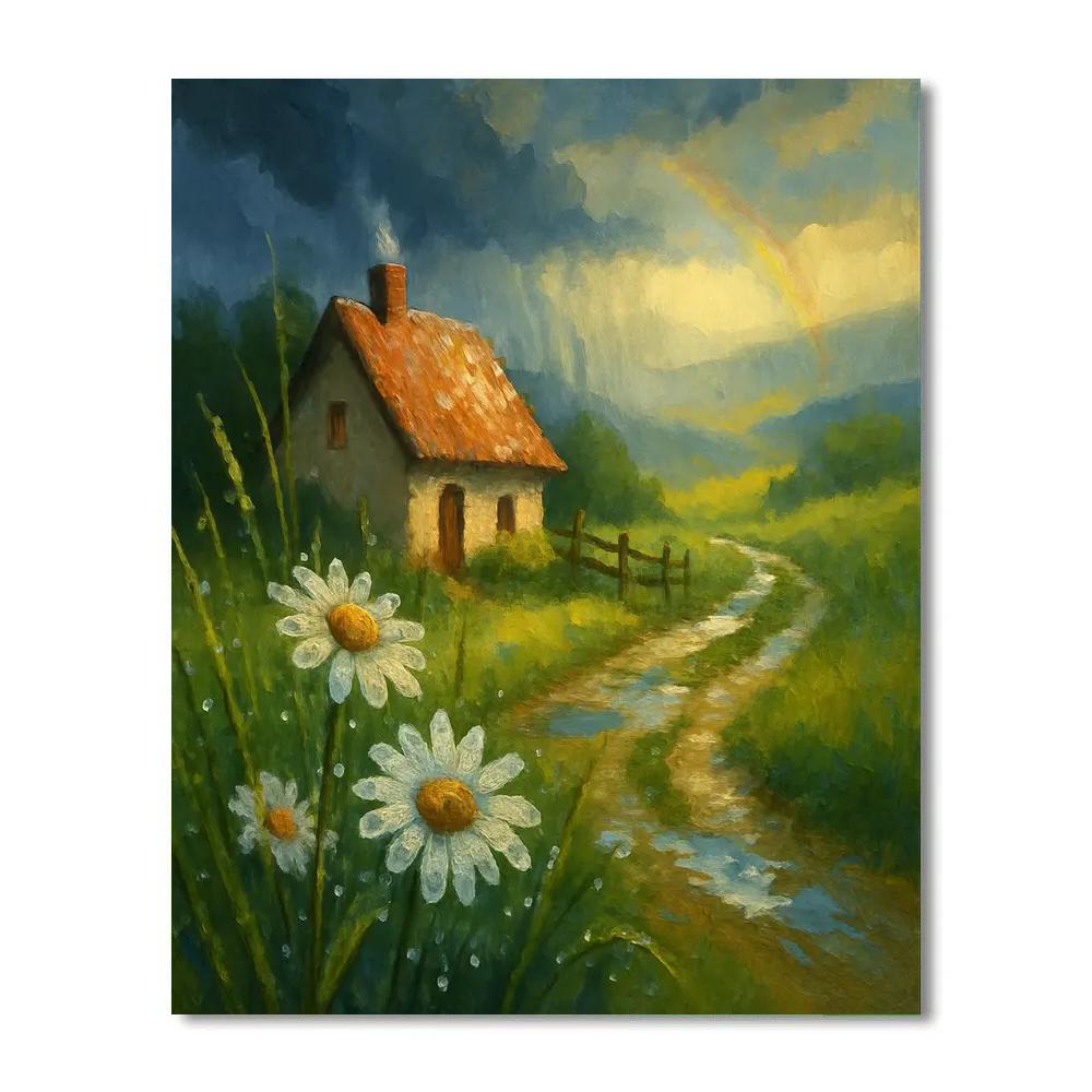 Cottage Meadow Under Summer Storm Break paint by numbers