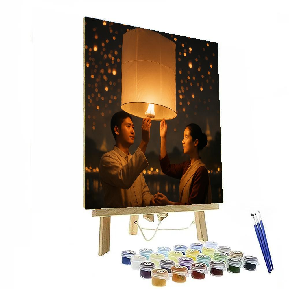 Yi Peng Lantern Release Chiang Mai Riverbank painting number kit