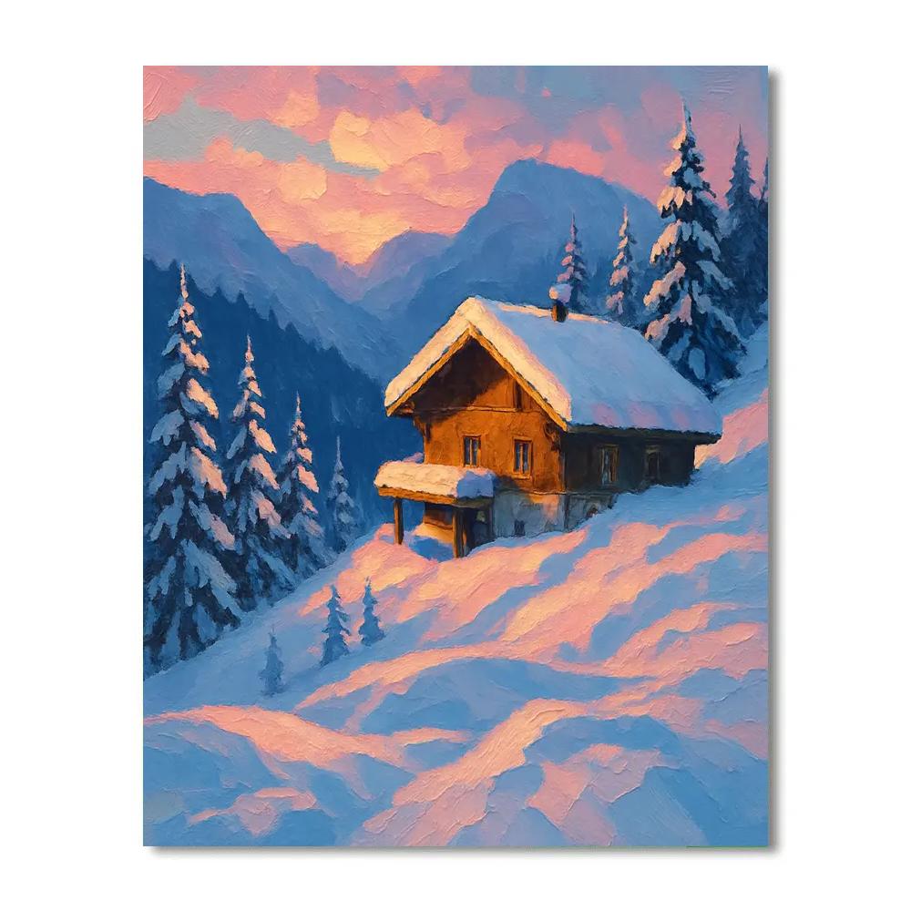 Alpine Chalet Beneath A Rose Gold Cloudbreak DIY paint by numbers