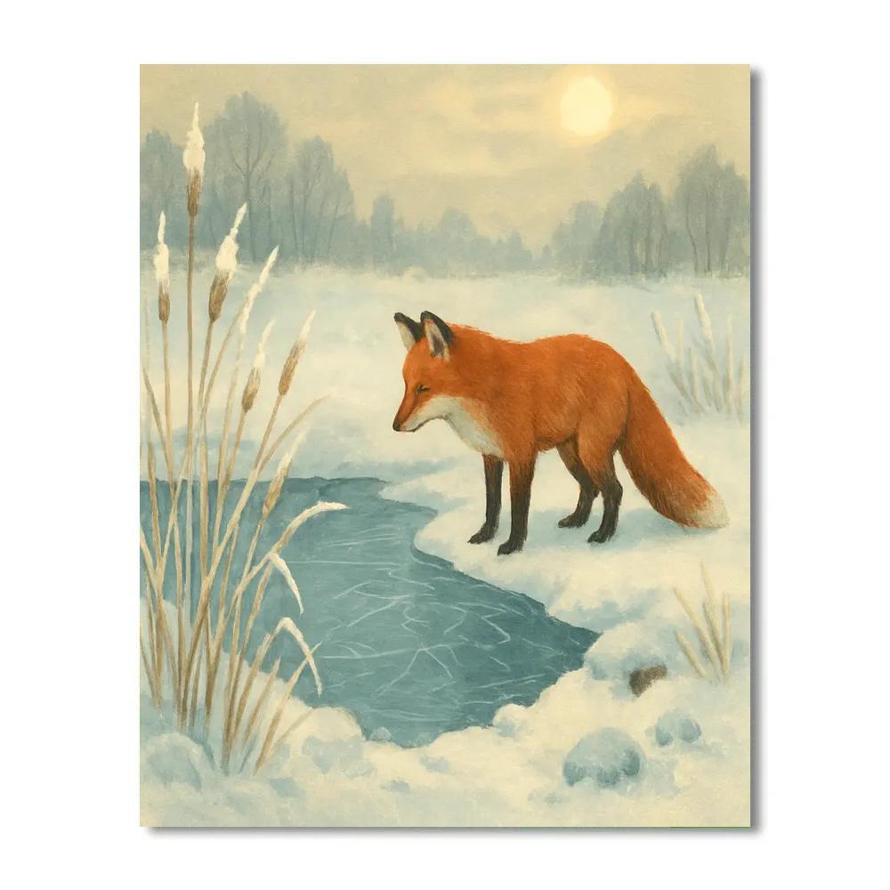 Fox At The Frosted Reed Pond paint by color